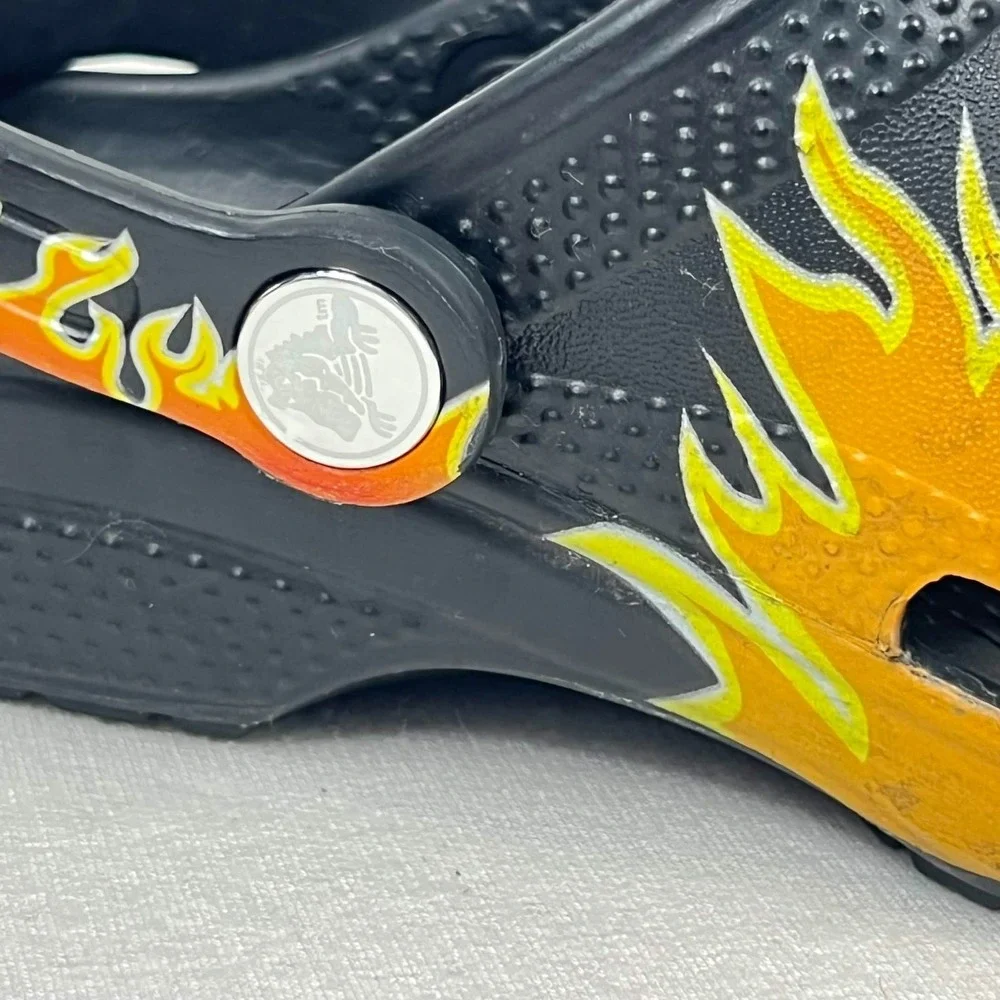 GUC Crocs Classic Flame Clogs Black Orange Fire Print Shoes Toddler Size 12
